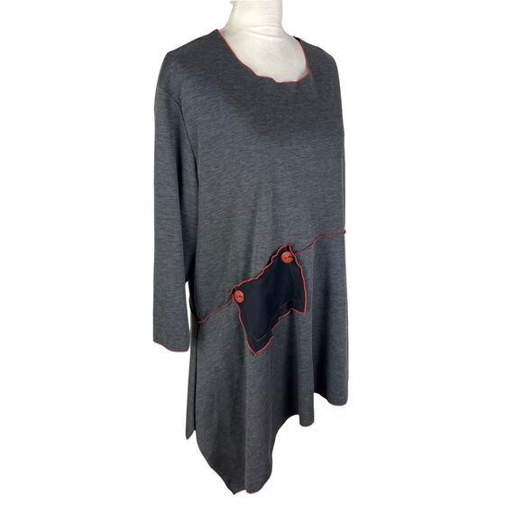 Noblu Lagenlook Artsy Asymmetrical Hem Tunic Top Patchwork 3/4 Sleeve Size Large - Picture 2 of 7